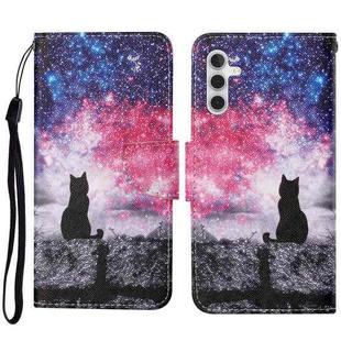 For Samsung Galaxy A34 Colored Drawing Pattern Leather Phone Case(Star Sky Cat)