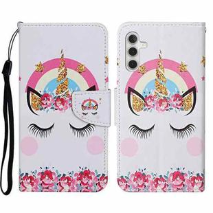 For Samsung Galaxy A34 Colored Drawing Pattern Leather Phone Case(Crown Unicorn)