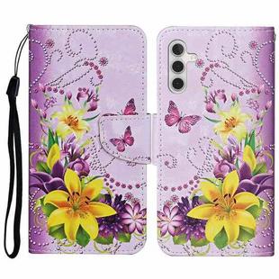 For Samsung Galaxy A54 Colored Drawing Pattern Leather Phone Case(Yellow Flower Butterfly)