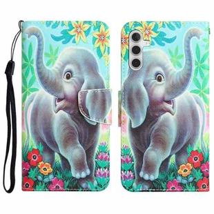 For Samsung Galaxy A34 Colored Drawing Leather Phone Case(Elephant)