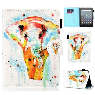 For Amazon Kindle Youth Version 2022 Colored Drawing Stitching Smart Leather Tablet Case(Watercolor Elephant)