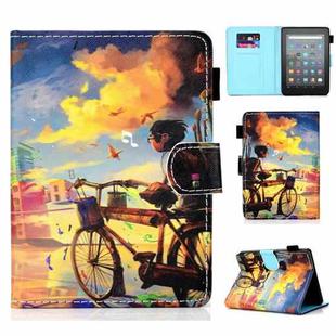 For Amazon Kindle Youth Version 2022 Colored Drawing Stitching Smart Leather Tablet Case(Bike Boy)