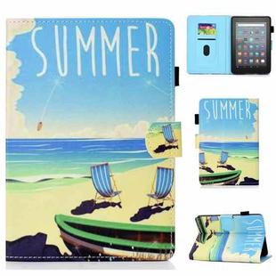 For Amazon Kindle Youth Version 2022 Colored Drawing Stitching Smart Leather Tablet Case(Beach)