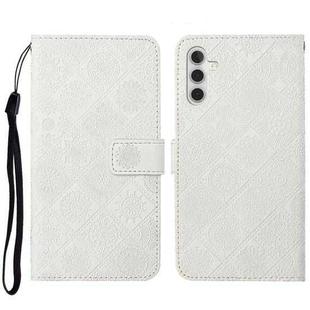 For Samsung Galaxy A34 Ethnic Style Embossed Pattern Leather Phone Case(White)