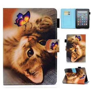 For Amazon Kindle Youth Version 2022 Colored Drawing Stitching Smart Leather Tablet Case(Butterfly Cat)