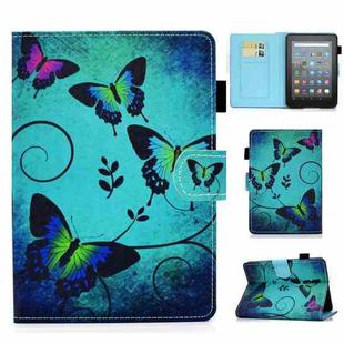 For Amazon Kindle Youth Version 2022 Colored Drawing Stitching Smart Leather Tablet Case(Green Butterfly)
