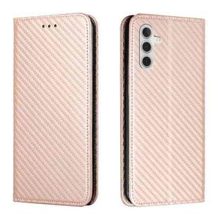 For Samsung Galaxy A34 Carbon Fiber Texture Flip Holder Leather Phone Case(Rose Gold)