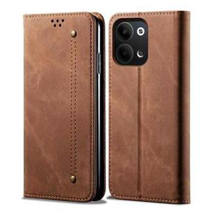 For OPPO Reno9 Denim Texture Leather Phone Case(Brown)