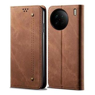 For vivo X90 Pro Denim Texture Leather Phone Case(Brown)