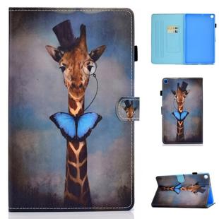 For Galaxy Tab A10.1 T510 Horizontal TPU Painted Flat Feather Case Anti-skid strip with Pen Cover & Card Slot & Holder(Deer)