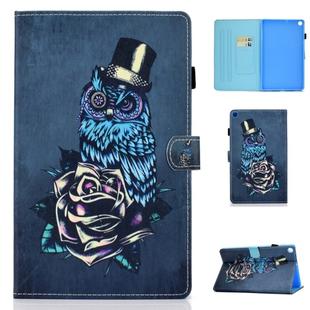 For Galaxy Tab A10.1 T510 Horizontal TPU Painted Flat Feather Case Anti-skid strip with Pen Cover & Card Slot & Holder(Owl)