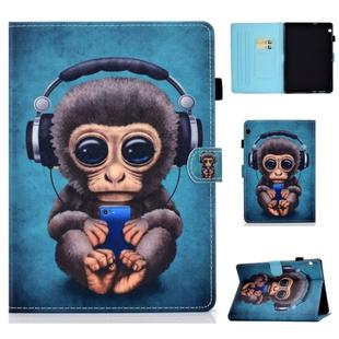 For Huawei MediaPad T3 Horizontal TPU Painted Flat Feather Case Anti-skid strip with Pen Cover & Card Slot & Holder(Headphone Monkey)