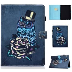For Huawei MediaPad T3 Horizontal TPU Painted Flat Feather Case Anti-skid strip with Pen Cover & Card Slot & Holder(Owl)