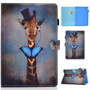 For Huawei MediaPad T5 Horizontal TPU Painted Flat Feather Case Anti-skid strip with Pen Cover & Card Slot & Holder(Deer)