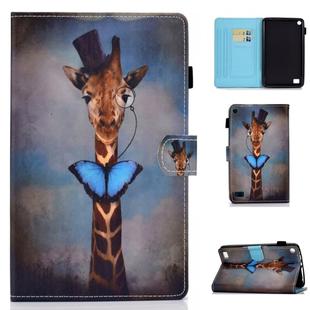 For Kindle Fire HD7 Horizontal TPU Painted Flat Feather Case Anti-skid strip with Pen Cover & Card Slot & Holder(Deer)