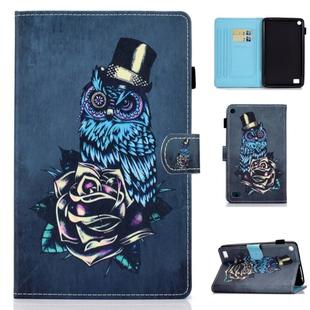 For Kindle Fire HD7 Horizontal TPU Painted Flat Feather Case Anti-skid strip with Pen Cover & Card Slot & Holder(Owl)