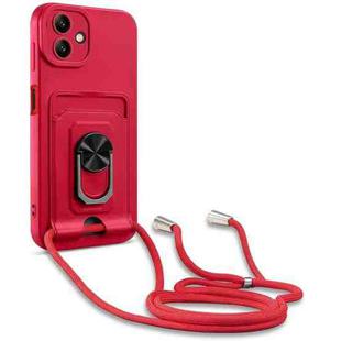 For Samsung Galaxy A04 / M13 5G Ring Kickstand Card Wallet TPU Phone Case with Lanyard(Red)