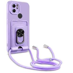 For Xiaomi Redmi A1+ Ring Kickstand Card Wallet TPU Phone Case with Lanyard(Purple)