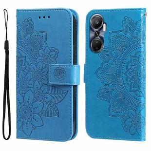 For Infinix Hot 20 4G 7-petal Flowers Embossing Leather Phone Case(Blue)