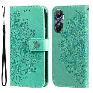 For Infinix Hot 20 4G 7-petal Flowers Embossing Leather Phone Case(Green)