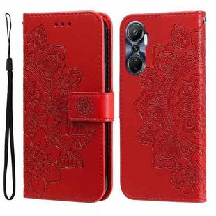 For Infinix Hot 20 4G 7-petal Flowers Embossing Leather Phone Case(Red)