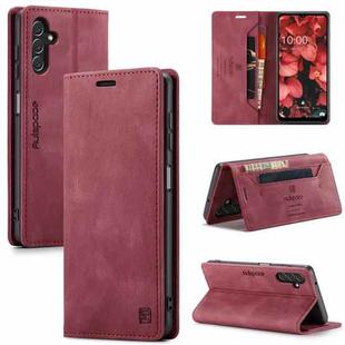 For Samsung Galaxy A14 5G AutSpace A01 Retro Skin-feel Crazy Horse Texture Horizontal Flip Leather Case(Wine Red)