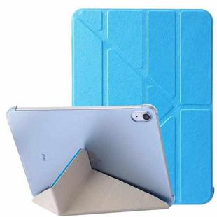 For iPad 10th Gen 10.9 2022 Silk Texture Horizontal Deformation Flip Tablet Leather Case with Holder(Light Blue)