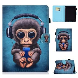 For Kindle Papeiwhite 1 / 2 / 3 / 4 Horizontal TPU Painted Flat Feather Case with Wake-up / Sleep Function & Pen Cover & Card Slot & Holder(Headphone Monkey)