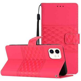 For iPhone 11 Diamond Embossed Skin Feel Leather Phone Case with Lanyard(Red)