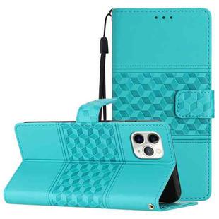 For iPhone 11 Pro Diamond Embossed Skin Feel Leather Phone Case with Lanyard(Blue)