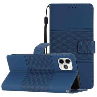 For iPhone 11 Pro Max Diamond Embossed Skin Feel Leather Phone Case with Lanyard(Dark Blue)