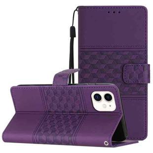 For iPhone 12 mini Diamond Embossed Skin Feel Leather Phone Case with Lanyard(Purple)