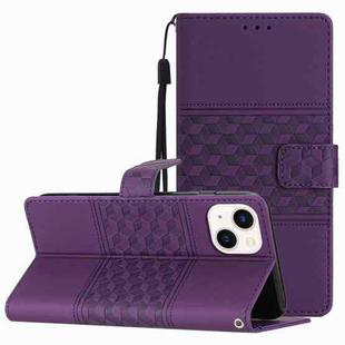 For iPhone 13 Diamond Embossed Skin Feel Leather Phone Case with Lanyard(Purple)