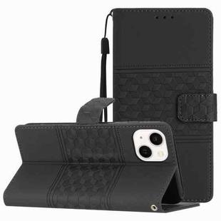 For iPhone 13 mini Diamond Embossed Skin Feel Leather Phone Case with Lanyard(Black)