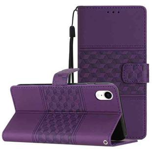 For iPhone XR Diamond Embossed Skin Feel Leather Phone Case with Lanyard(Purple)