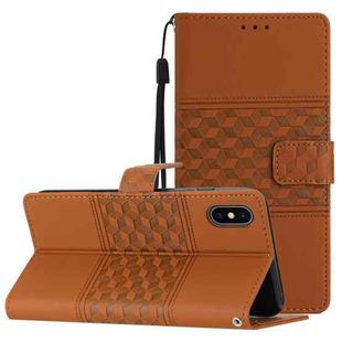 For iPhone XS Max Diamond Embossed Skin Feel Leather Phone Case with Lanyard(Brown)