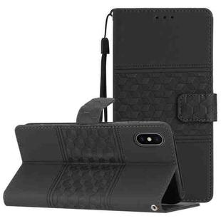 For iPhone XS Max Diamond Embossed Skin Feel Leather Phone Case with Lanyard(Black)