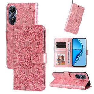 For Infinix Hot 20 4G Embossed Sunflower Leather Phone Case(Pink)