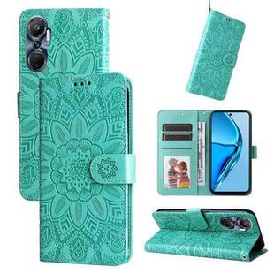 For Infinix Hot 20 4G Embossed Sunflower Leather Phone Case(Green)
