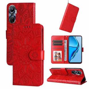 For Infinix Hot 20 4G Embossed Sunflower Leather Phone Case(Red)