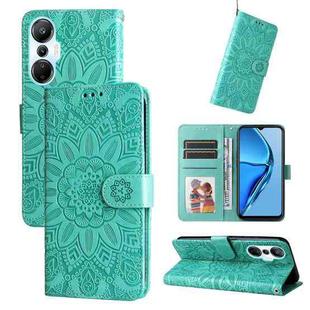For Infinix Hot 20s Embossed Sunflower Leather Phone Case(Green)