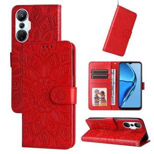 For Infinix Hot 20s Embossed Sunflower Leather Phone Case(Red)