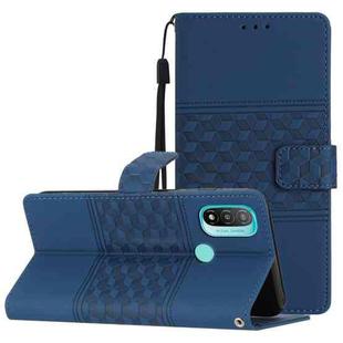 For Motorola Moto E20 / E30 / E40 Diamond Embossed Skin Feel Leather Phone Case with Lanyard(Dark Blue)