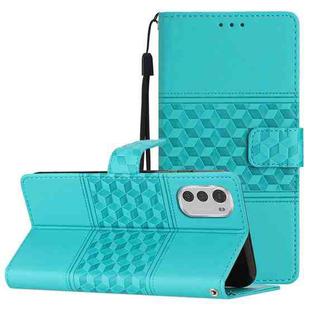 For Motorola Moto E32 Diamond Embossed Skin Feel Leather Phone Case with Lanyard(Blue)