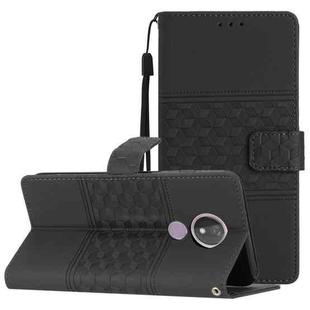 For Motorola Moto G7 Power Diamond Embossed Skin Feel Leather Phone Case with Lanyard(Black)