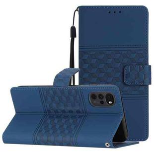 For Motorola Moto G22 Diamond Embossed Skin Feel Leather Phone Case with Lanyard(Dark Blue)