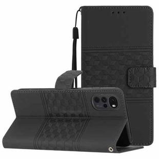 For Motorola Moto G22 Diamond Embossed Skin Feel Leather Phone Case with Lanyard(Black)