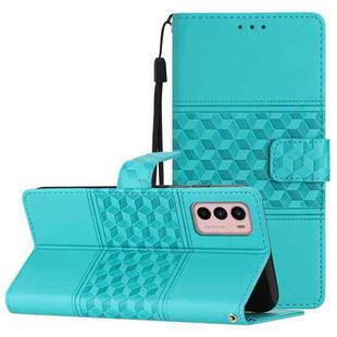 For Motorola Moto G42 Diamond Embossed Skin Feel Leather Phone Case with Lanyard(Blue)