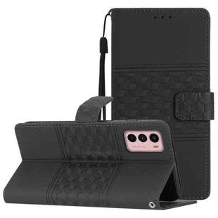 For Motorola Moto G42 Diamond Embossed Skin Feel Leather Phone Case with Lanyard(Black)