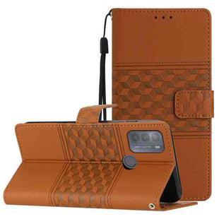 For Motorola Moto G50 Diamond Embossed Skin Feel Leather Phone Case with Lanyard(Brown)